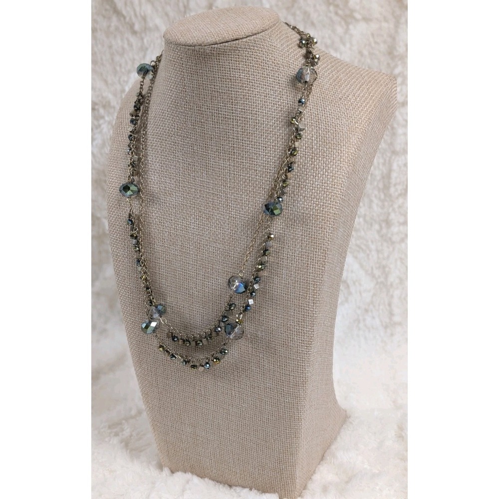 Cookie Lee Layered Necklace Blue Crystal Beaded Multi Strand Gold Tone